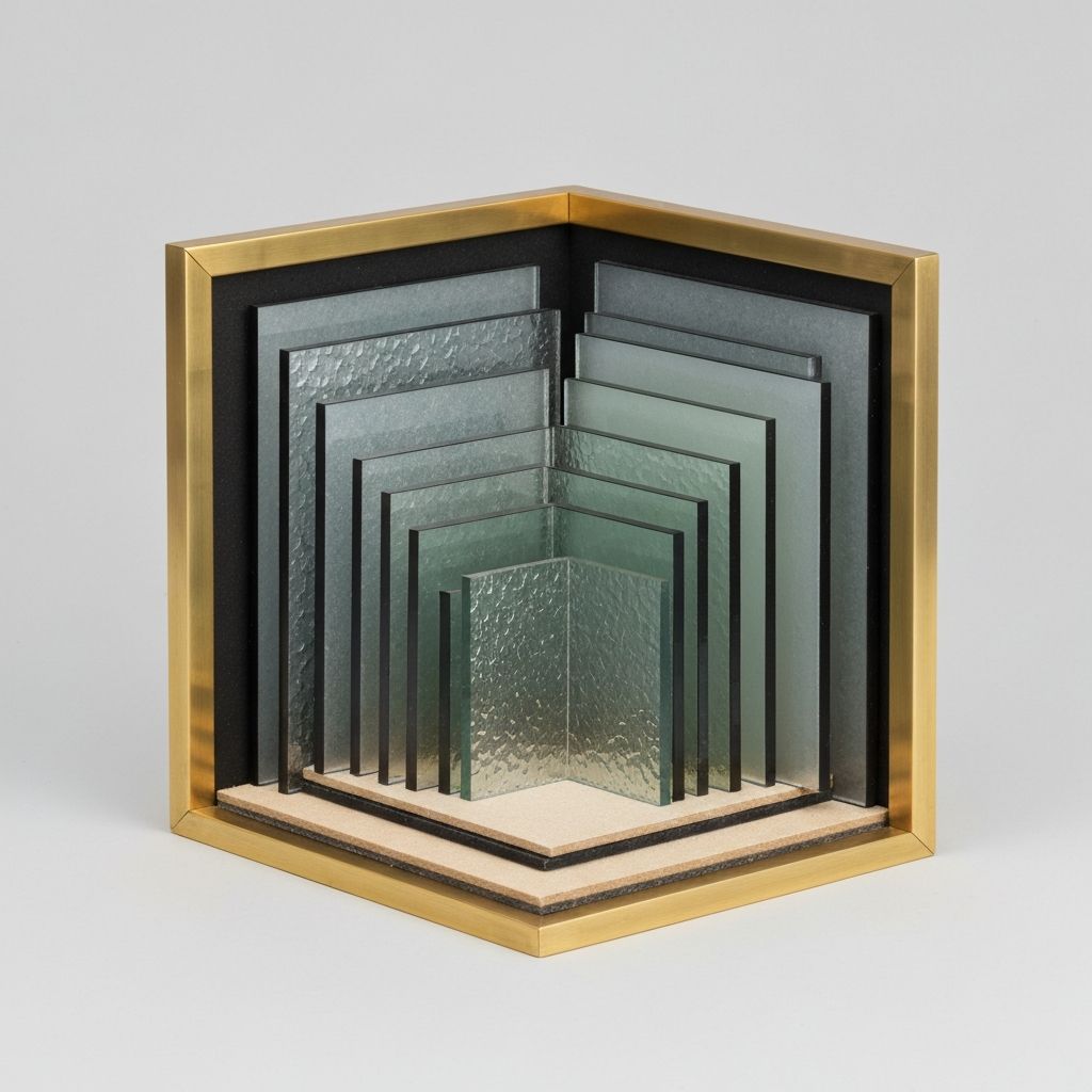 Verschiedene Glasarten und Oberflächenoptionen für Rahmengestaltung